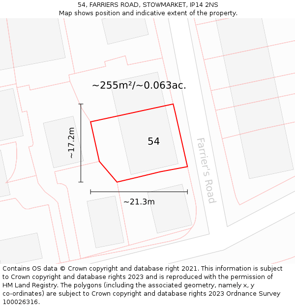 54, FARRIERS ROAD, STOWMARKET, IP14 2NS: Plot and title map