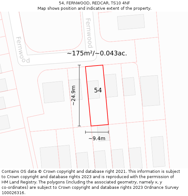 54, FERNWOOD, REDCAR, TS10 4NF: Plot and title map