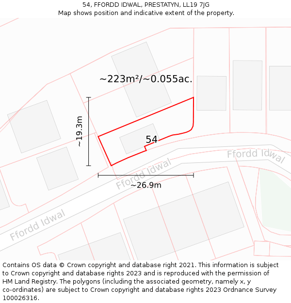 54, FFORDD IDWAL, PRESTATYN, LL19 7JG: Plot and title map