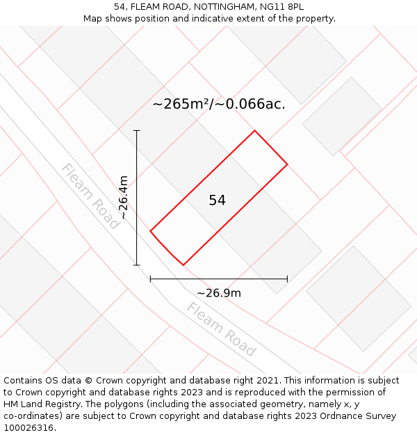 54, FLEAM ROAD, NOTTINGHAM, NG11 8PL: Plot and title map