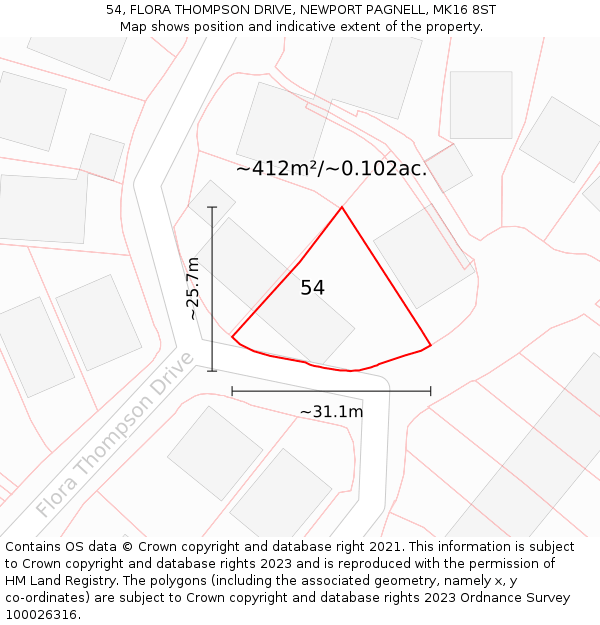 54, FLORA THOMPSON DRIVE, NEWPORT PAGNELL, MK16 8ST: Plot and title map