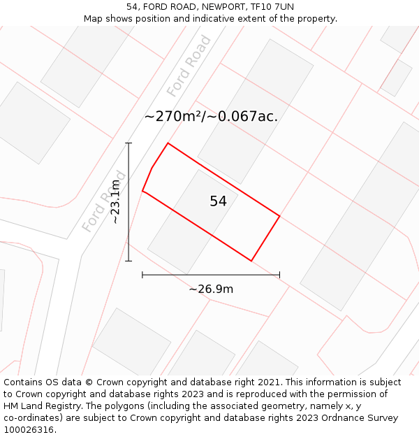 54, FORD ROAD, NEWPORT, TF10 7UN: Plot and title map