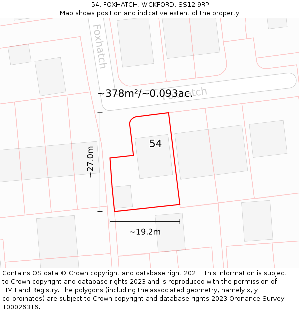 54, FOXHATCH, WICKFORD, SS12 9RP: Plot and title map