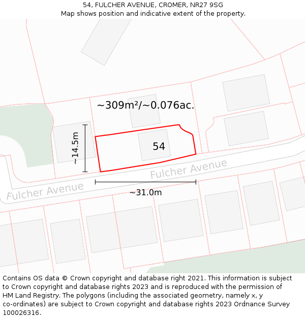 54, FULCHER AVENUE, CROMER, NR27 9SG: Plot and title map