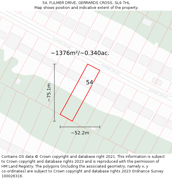 54, FULMER DRIVE, GERRARDS CROSS, SL9 7HL: Plot and title map