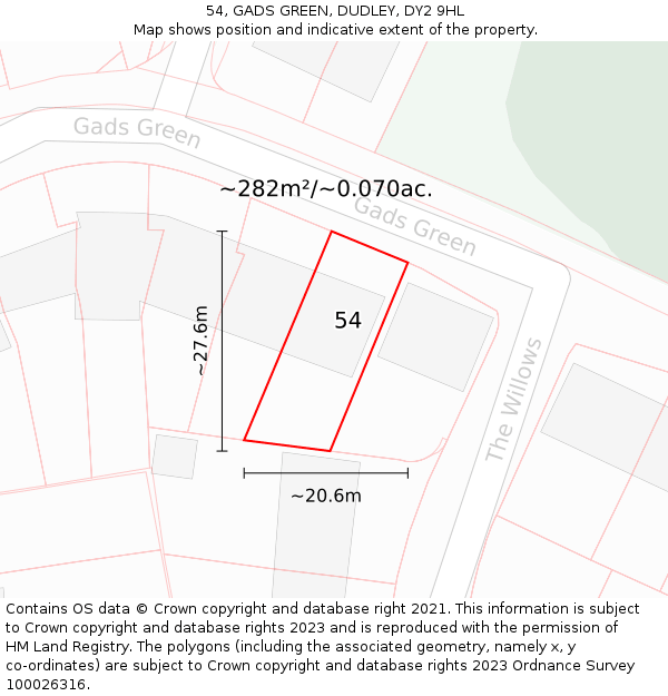 54, GADS GREEN, DUDLEY, DY2 9HL: Plot and title map