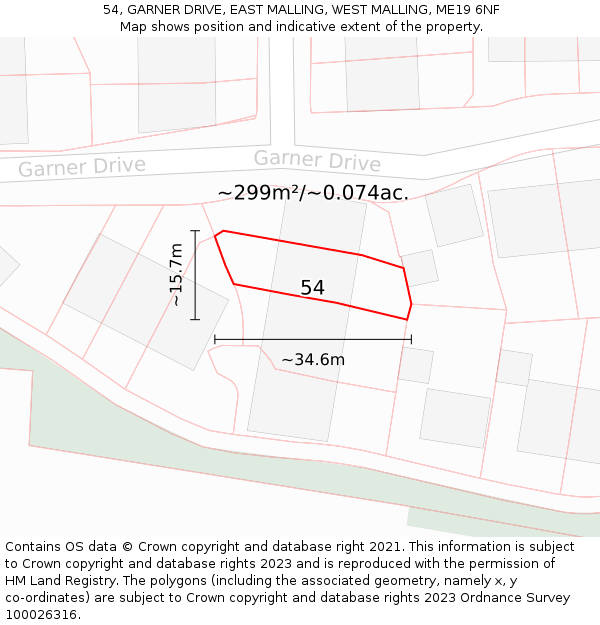 54, GARNER DRIVE, EAST MALLING, WEST MALLING, ME19 6NF: Plot and title map