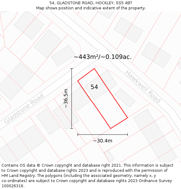 54, GLADSTONE ROAD, HOCKLEY, SS5 4BT: Plot and title map