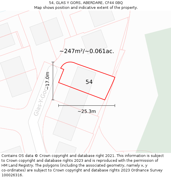 54, GLAS Y GORS, ABERDARE, CF44 0BQ: Plot and title map