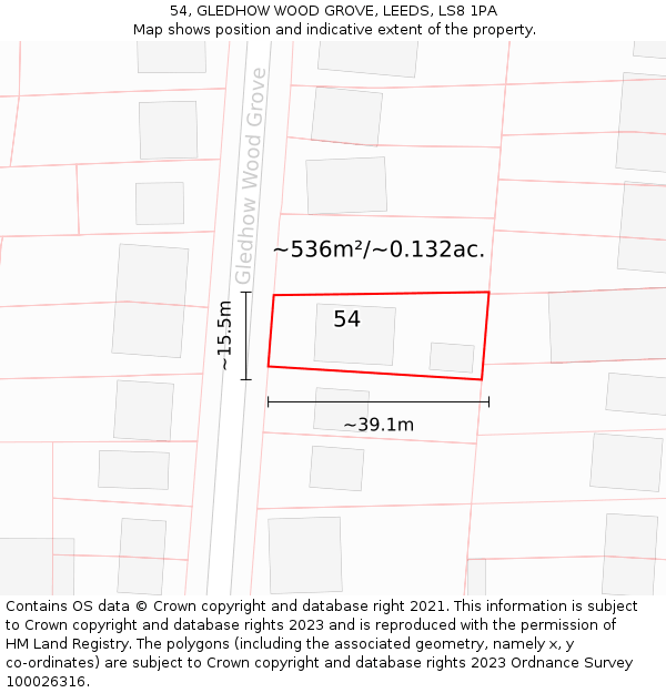 54, GLEDHOW WOOD GROVE, LEEDS, LS8 1PA: Plot and title map