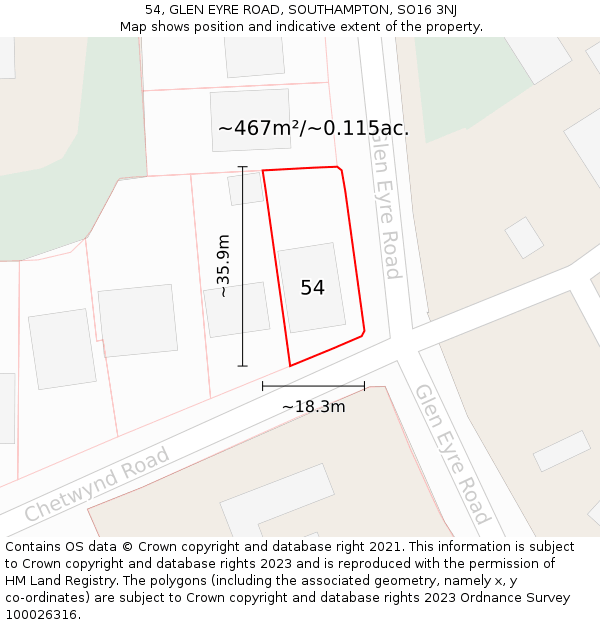 54, GLEN EYRE ROAD, SOUTHAMPTON, SO16 3NJ: Plot and title map