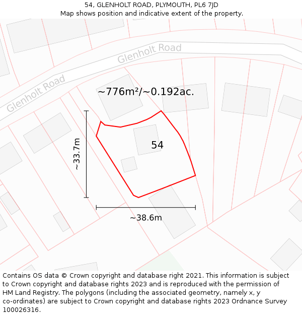 54, GLENHOLT ROAD, PLYMOUTH, PL6 7JD: Plot and title map