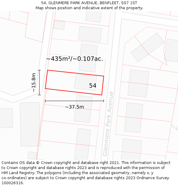 54, GLENMERE PARK AVENUE, BENFLEET, SS7 1ST: Plot and title map