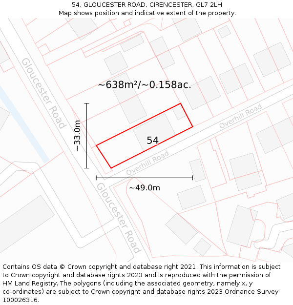 54, GLOUCESTER ROAD, CIRENCESTER, GL7 2LH: Plot and title map