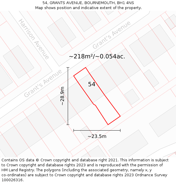 54, GRANTS AVENUE, BOURNEMOUTH, BH1 4NS: Plot and title map