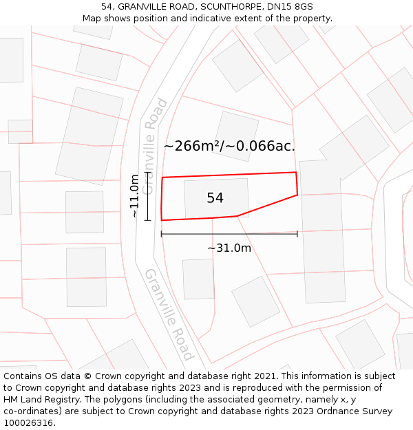 54, GRANVILLE ROAD, SCUNTHORPE, DN15 8GS: Plot and title map