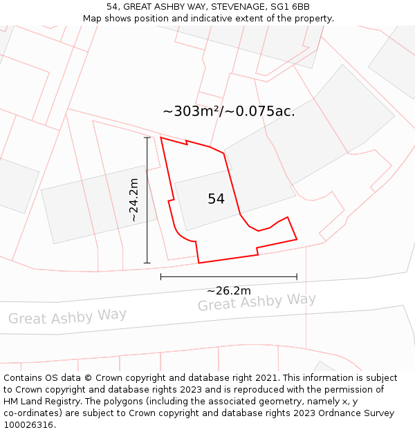 54, GREAT ASHBY WAY, STEVENAGE, SG1 6BB: Plot and title map