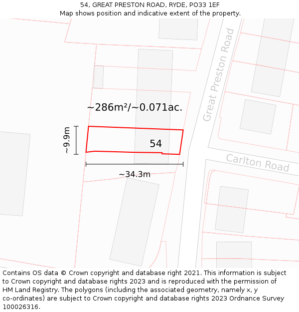 54, GREAT PRESTON ROAD, RYDE, PO33 1EF: Plot and title map