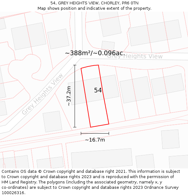 54, GREY HEIGHTS VIEW, CHORLEY, PR6 0TN: Plot and title map