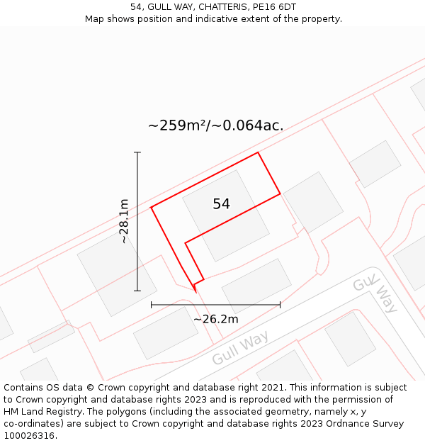 54, GULL WAY, CHATTERIS, PE16 6DT: Plot and title map