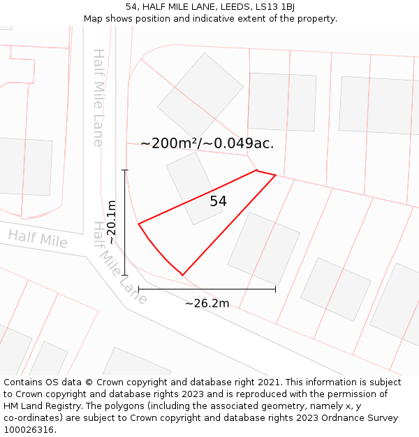 54, HALF MILE LANE, LEEDS, LS13 1BJ: Plot and title map