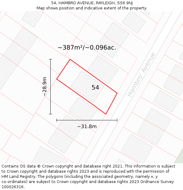 54, HAMBRO AVENUE, RAYLEIGH, SS6 9NJ: Plot and title map