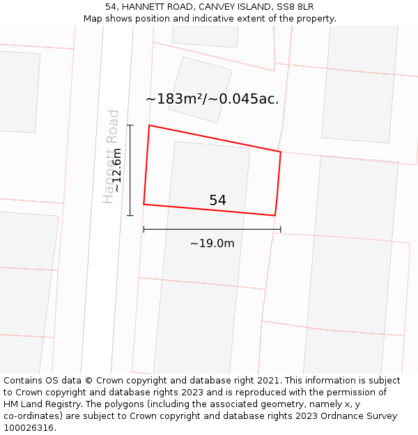 54, HANNETT ROAD, CANVEY ISLAND, SS8 8LR: Plot and title map