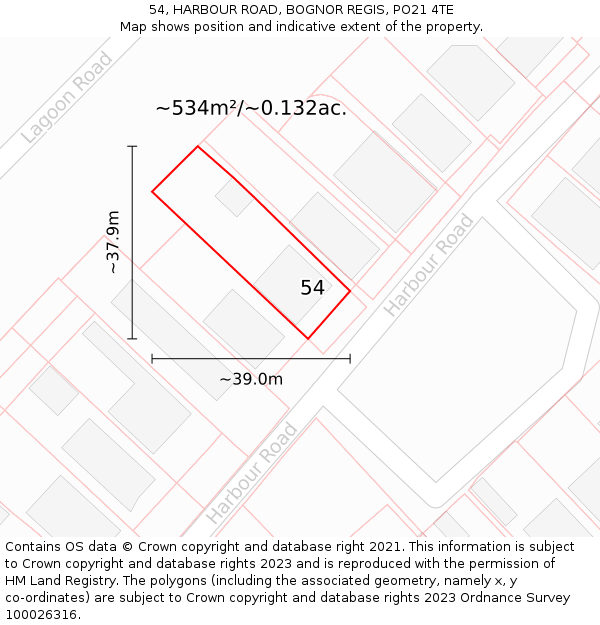 54, HARBOUR ROAD, BOGNOR REGIS, PO21 4TE: Plot and title map