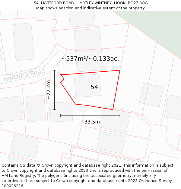 54, HARTFORD ROAD, HARTLEY WINTNEY, HOOK, RG27 8QG: Plot and title map