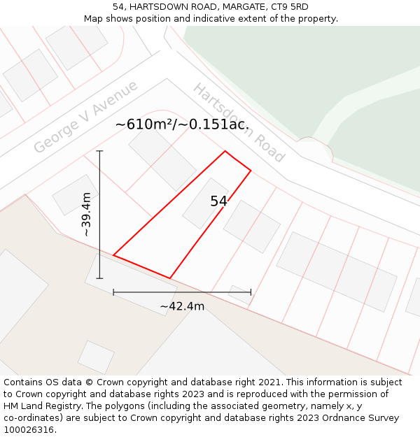 54, HARTSDOWN ROAD, MARGATE, CT9 5RD: Plot and title map