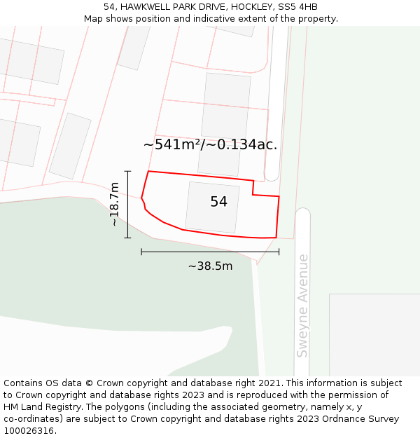 54, HAWKWELL PARK DRIVE, HOCKLEY, SS5 4HB: Plot and title map