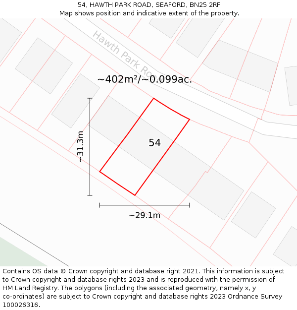 54, HAWTH PARK ROAD, SEAFORD, BN25 2RF: Plot and title map