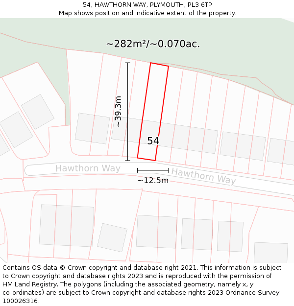 54, HAWTHORN WAY, PLYMOUTH, PL3 6TP: Plot and title map