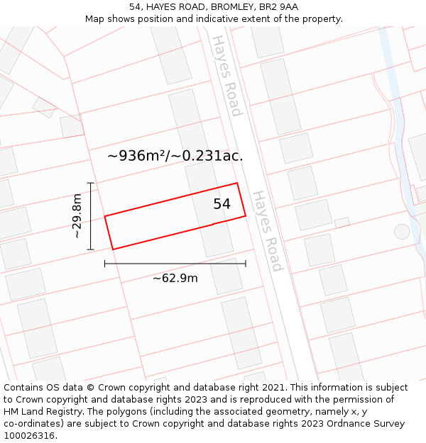 54, HAYES ROAD, BROMLEY, BR2 9AA: Plot and title map