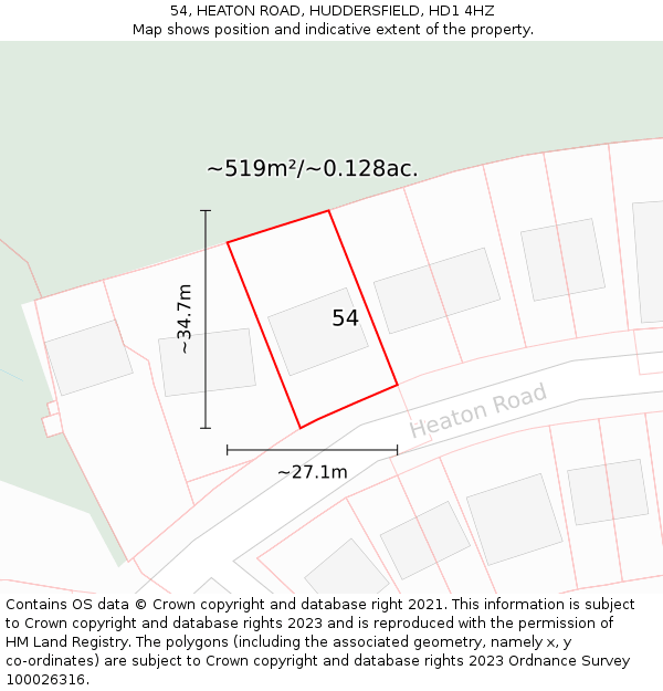 54, HEATON ROAD, HUDDERSFIELD, HD1 4HZ: Plot and title map