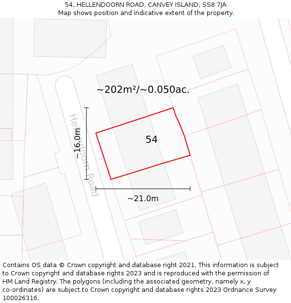 54, HELLENDOORN ROAD, CANVEY ISLAND, SS8 7JA: Plot and title map