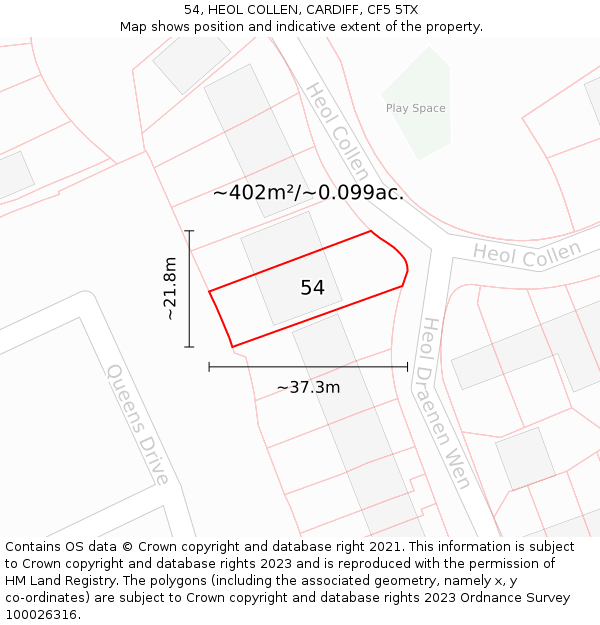 54, HEOL COLLEN, CARDIFF, CF5 5TX: Plot and title map