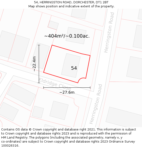 54, HERRINGSTON ROAD, DORCHESTER, DT1 2BT: Plot and title map