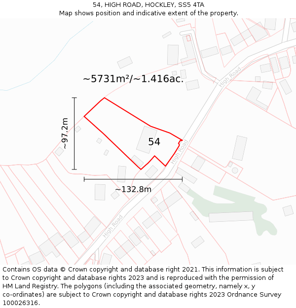 54, HIGH ROAD, HOCKLEY, SS5 4TA: Plot and title map