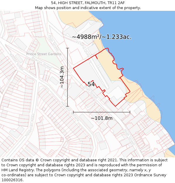 54, HIGH STREET, FALMOUTH, TR11 2AF: Plot and title map