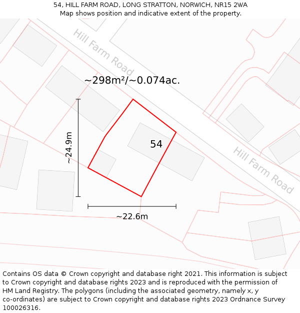 54, HILL FARM ROAD, LONG STRATTON, NORWICH, NR15 2WA: Plot and title map