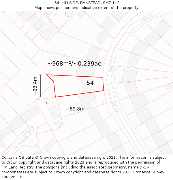 54, HILLSIDE, BANSTEAD, SM7 1HF: Plot and title map