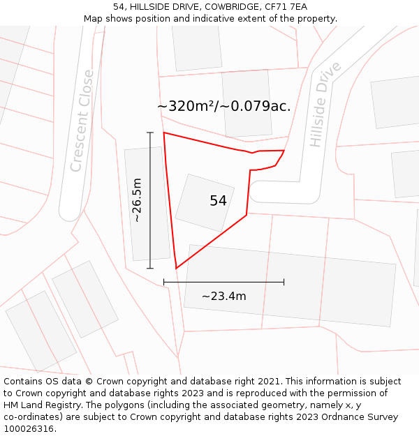 54, HILLSIDE DRIVE, COWBRIDGE, CF71 7EA: Plot and title map