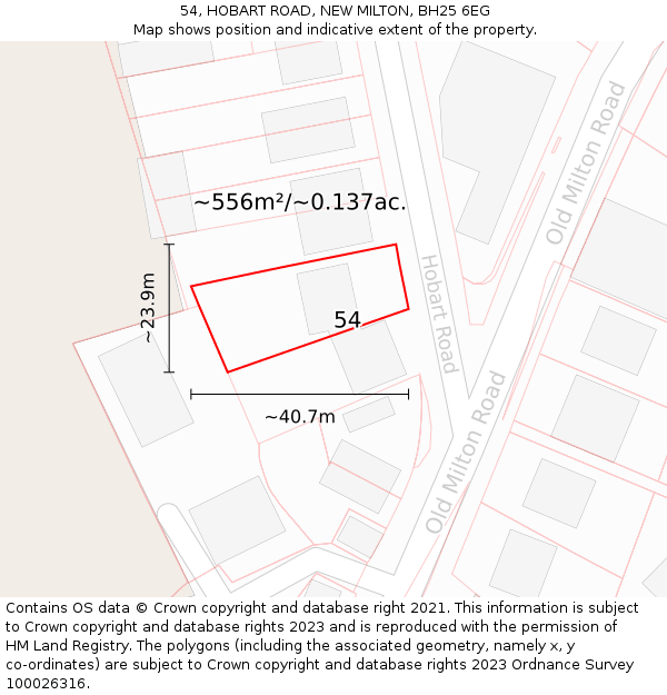 54, HOBART ROAD, NEW MILTON, BH25 6EG: Plot and title map