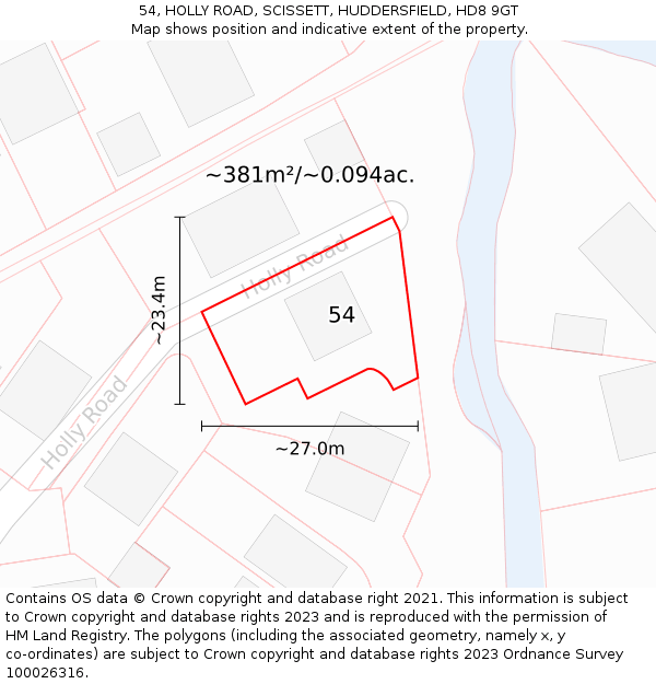 54, HOLLY ROAD, SCISSETT, HUDDERSFIELD, HD8 9GT: Plot and title map