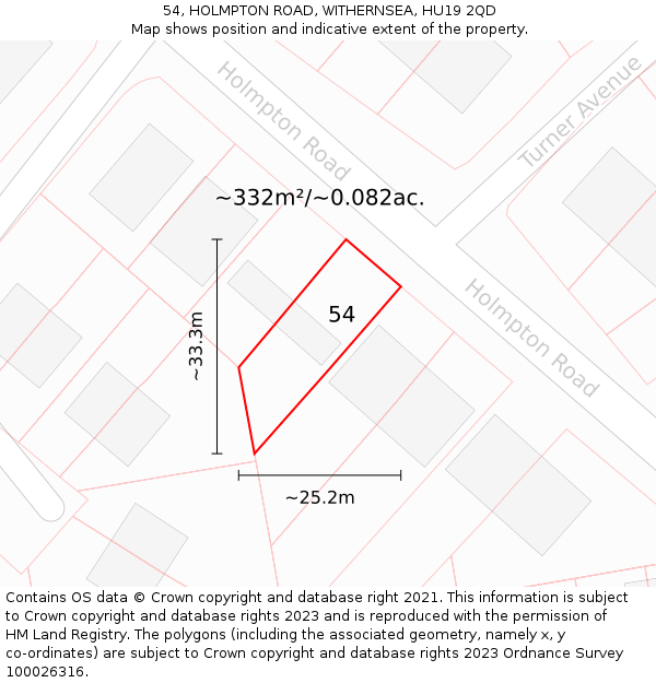 54, HOLMPTON ROAD, WITHERNSEA, HU19 2QD: Plot and title map