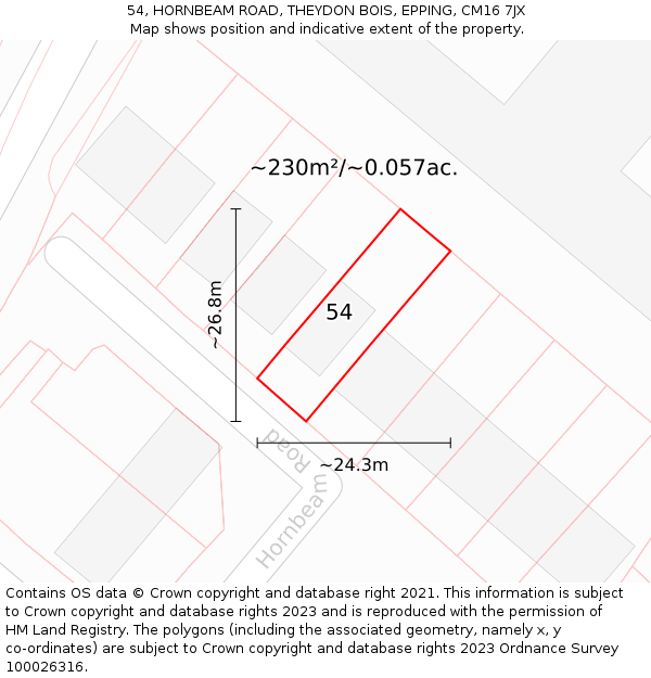 54, HORNBEAM ROAD, THEYDON BOIS, EPPING, CM16 7JX: Plot and title map