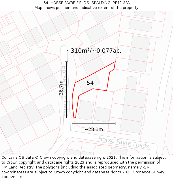 54, HORSE FAYRE FIELDS, SPALDING, PE11 3FA: Plot and title map