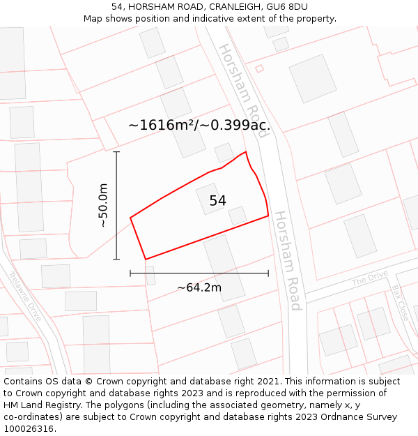 54, HORSHAM ROAD, CRANLEIGH, GU6 8DU: Plot and title map