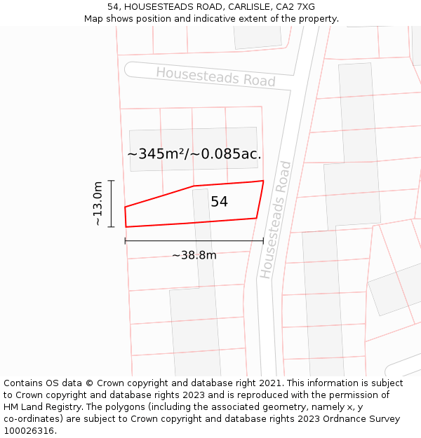 54, HOUSESTEADS ROAD, CARLISLE, CA2 7XG: Plot and title map